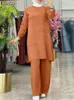 Etniska kläder Zanzea Muslim Two Piece Set Women Outifits Tracksuit Elegant Long Sleeve Blus Wide Ben Pants Sets Solid Islamic Clothing 230328