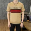 2023 Men's T-Shirts summer new men's clothing European station plaid print round neck half-sleeve T-shirt brand short-sleeved T-shirt Knitted T-shirt