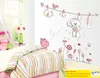 Pink Cartoon Cat Rabbit Flower Wall Sticker för babyflickor Kidsrum Heminredning Teddy Bear Paraply Classroom Wall Decals