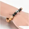 Perline Occhio di tigre Pietra naturale Mala Bead Yoga Braccialetto Zampa di cane Mano Corda elastica Moda Uomo Donna Gioielli Sbr1701 Dht3Y