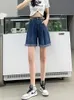 Damenshorts DFRCAEG Sommer-Denim-Shorts für Frauen, weites Bein, plissiert, lockere blaue Jeans mit Gürtel, koreanischer Stil, Streetwear, Bermuda-Shorts 230328