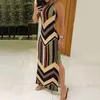 Vestidos casuais 2023 verão colorido listrado estampa lateral maxi vestido mulheres mulheres colorblock sem mangas slim long long