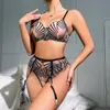 Ensemble de Lingerie fantaisie pour femmes dentelle transparente broderie jarretière 3 pièces sous-vêtements Sexy soutien-gorge transparent Kits intimes Bilizna ensemble