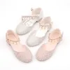 Sneakers Girls High Heel Shoes For Kids Pearl Teen Crystal Party Princess Child Wedding Formal Leather Sandals Footwear 230328