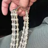 Hip Hop Round Bead 3D Design Chains Men Necklace Moissanite Diamond VVS إعداد اليد 925 الفضة الاسترليني