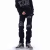 Mens Jeans American High Street Cashew Flower Mens Skinny Black Hole Slim Fit Small Feet Hiphop Pants Male Streetwear 230327