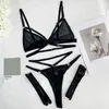 Sexy Lingerie Set Transparent Lace Women's Underwear Black New In Matching Sets Sheer Mesh Bra And Panty Bilizna Outfit