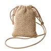 Outdoor Bags Women Ladies Straw Bag Retro Rattan Tote Handbag Woven Summer Beach Shoulder Drawstring Purses City Sport