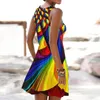 Casual Dresses Fashion Multicolor Printed ärmlös klänning Summer O Neck Rakt för damer Beach Wear Women 2023