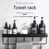 Bathroom Shelves Bathroom Shelf No Drill Organizer Shower Storage Rack Black Corner Shelves Wall Mounted Aluminum Toilet Shampoo Holder 230327