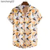 Mäns avslappnade skjortor toppsäljande produkt 2022 Sommarn New Men's Fashion Trend tryckt kortärmad skjorta avslappnad lapel camisas para hombre w0328