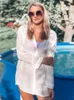 Women's Swimwear Beach Blouse Bikini Sun Protection White Tunic Coverups Sexy Summer Wear Swim Suit Cover Up Causal Women Tops 230328