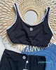 Sexy Split Swimsuit Solid Bikini Set Threaded Nylon Swimwears High Waist 11 Pads Ladies Bathing Suit Summer Beach Wear Black White Color 5616