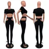 Dames tweedelige broek Black Peice Set voor vrouwen Matching Sets 2023 Crop top en bodycon pant Suits Summer Sexy 2 Club Outfits