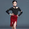 Stage Draag Latin Dance Practice Dress Children Competition Performance Sexy Long Sleeve Fring Rok Suit Summer