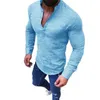 Men's Casual Shirts Men's Shirt Plain Cotton and Linen Open Button Collar Casual Shirts for Men Dress Shirt Long Sleeved Shirt Pocket Polo Shirt W0328