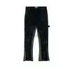 Pantalon homme Vintage Streetwear Jean évasé Hip Hop éclaboussures d'encre jambe large Jean salopette pour hommes à la mode rétro Patchwork Y23