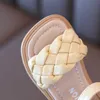 Sandals Children Sandals Toddler Shoes Girl Summer Braided Vacation Square Toe Cute Beige Yellow 21-36 Pu Fashion Kids Sliders W0327