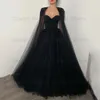 Robes de soirée Robe de mariée gothique de haute qualité avec perles Cape détachable chérie sans manches perles balayage train Tulle robe de mariée noire 230328