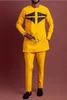 Men's Tracksuits Dashiki T-shirt Men's Set Four Seasons Round Neck Stripe Yellow Noble Long Sleeve African National Casual Dress M-4XL W0328