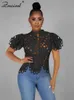 T-shirt Femme Znaiml Élégant T-shirts à manches courtes Mesh T-shirt en dentelle Sheer See Through Party Club Top Femmes Vêtements Summer Office Lady Blouses P230328