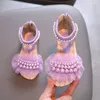 Sandaler Summer Children's Fashion Sandals Girls Rhinestone Princess Shoes Kids Lace Pearl Flower Beach Sandaler Storlek 21-36 G605 W0327