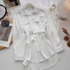 Bloups feminina camisas camisas mulheres tenas primavera elegante fêmea macia sólida com faixas Design Ulzzang Baggy All-Match New Ins casual Blusas Y2303