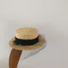 Caps Hats Koreaanse stijl Mesh Flat Top Straw Hat Gaat bij formele kleding Sweet Children's Sunhat Beach Hat Party Wear Fashionable Cap 230328