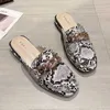 Slippers Summer Slippers Women New Snake Prints Chain Mules Women Slides Square Toe Shoes Classic Fashion Footwear Pantuflas De Mujer G230328