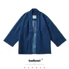 Jackets masculinos Badbowl japonês Retro Indigo Planta Kimono Blue Tinging Robe pesado Kendo Fabric Halve Sleeve Men Men Casual Cardigan CoA