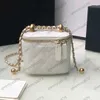 Kvinnor Crossbody-väskor Axelhandväskor Designer Lyxig Mini Portable Box Kosmetisk läppstiftsväska Fårskinn Dammode Små plånböcker Golden Ball Chain 0326/23