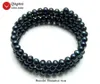 Strang Qingmos Trendy natürliche schwarze Perlenarmbänder für Frauen mit 4–5 mm rundem Stahldraht-Wickelarmband, edler Schmuck, 28 Zoll, Bra446 Perlen