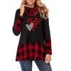 Felpe con cappuccio da donna Felpe autunno e inverno Donna Casual Plaid natalizio Camicie stampate Manica lunga Collo alto Camicetta Camicetta Cappuccio