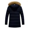 Men's Down Winter Men Jacket Casual Coats Autumn Pure Color Pocket Open A Hat Zipper Hooded Top Coat Male Clothing F#O11