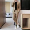 Męskie garnitury Blazers kurczycy Brytyjski styl mężczyźni wiosna wysokiej jakości garnitury biznesowe/mężczyzna Slim Fit Groom Tuxedo Men Dwuczęściowe garnitur Blazers 230328