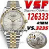 2023 SBF126333 DD3235 VSDD3235 Automatisk herrklocka 41mm räfflad Bezel Silver Dial Stick Yellow Gold Two Tone 904L Steel Armband Super Edition Eternity Watches