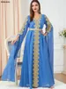 Etniska klädkvällsklänningar Lång lyx 2023 Blommig broderi spetspanel bälte chiffongklänning marockansk kaftansk kvinna robe kalkon abayat
