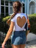 القمصان البلوزات النسائية Zenaide Cut Out Sexy Crop Top Fashion White White Summer Obless o neck Short Sleve Slim Slid T Shirt 2023 Y2303