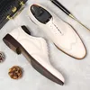 215 Geklede schoenen Zakelijk Leer Heren Echt Lente/herfst Oxford Brits Formeel Grote maten Casual Retro Veters Wit Beige 875