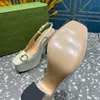 Damplattform Slingback Pump Dress Skor Lyxdesigner Äkta läder Chunky Heel Svart Vit Python Ljusrosa Grön Orange Högklackade sandaler