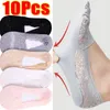 Femmes chaussettes 10 pièces été Sexy dentelle bateau Invisible anti-dérapant coton chaussette glace soie respirant cheville pour filles pantoufles