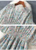 2023 Zomerblauwe bloemenprint panelen Chiffon-jurk korte mouw v-neck gegolfde midi casual jurken m3m25b766