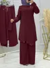 Etniska kläder Zanzea Turkiet Ramadan Muslim Set Women Fashion Long Sleeve Pärlor Splicing Blue Wide Leg Pant Vintage Casual Elegant Suit 230328