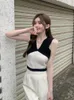 Tanks pour femmes 2023 Été Y2K Mignon Tricoté Top Sans Manches Col V Contraste Crop Femmes Sexy Chic Gilet Coréen Tube Tops Harajuku Tenues