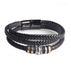 Charm Bracelets Ethnic Jewelry Stainless Steel Bracelet Men Multilayer Braided Leather Rope Titanium Magnetic Buckle