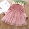 Robes de fille enfants décontracté coton robe à manches longues pour les filles rose et blanc robe de soirée belle robe de princesse en dentelle