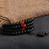 Strand Noir Obsidienne Bracelet Cornaline 108 Perles Bracelets Extensibles 6mm Bouddhiste Médiation Prière Mala Mode Femme