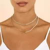 Chains Mix Round Pearl Beads Paper Clip Chain Thin 2MM CZ Tennis Fashion Women Choker Necklace