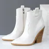 Bottes design de marque bottines femmes Pu cuir compensées talons hauts bottes occidentales bout pointu fermeture éclair mode automne hiver chaussures pour femmes 230328