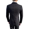 Men's Suits Classic Formal Striped Black Gray Blue Slim Fit Men Business Casual Suit Man Blazers And Pants With Vest